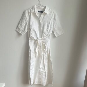 Ralph Lauren White Linen Tie-Waist Midi Shirt Dress